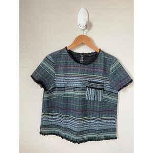 Zara Basic Top Tweed Lagenlook Short Sleeve Fringe